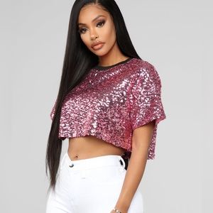 Fashion Nova Pink Sparkling Cropped Top